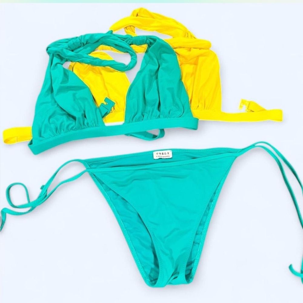 Vintage y2k Calzedonia 3-piece Triangle String Bikini Set in Yellow & Turquoise